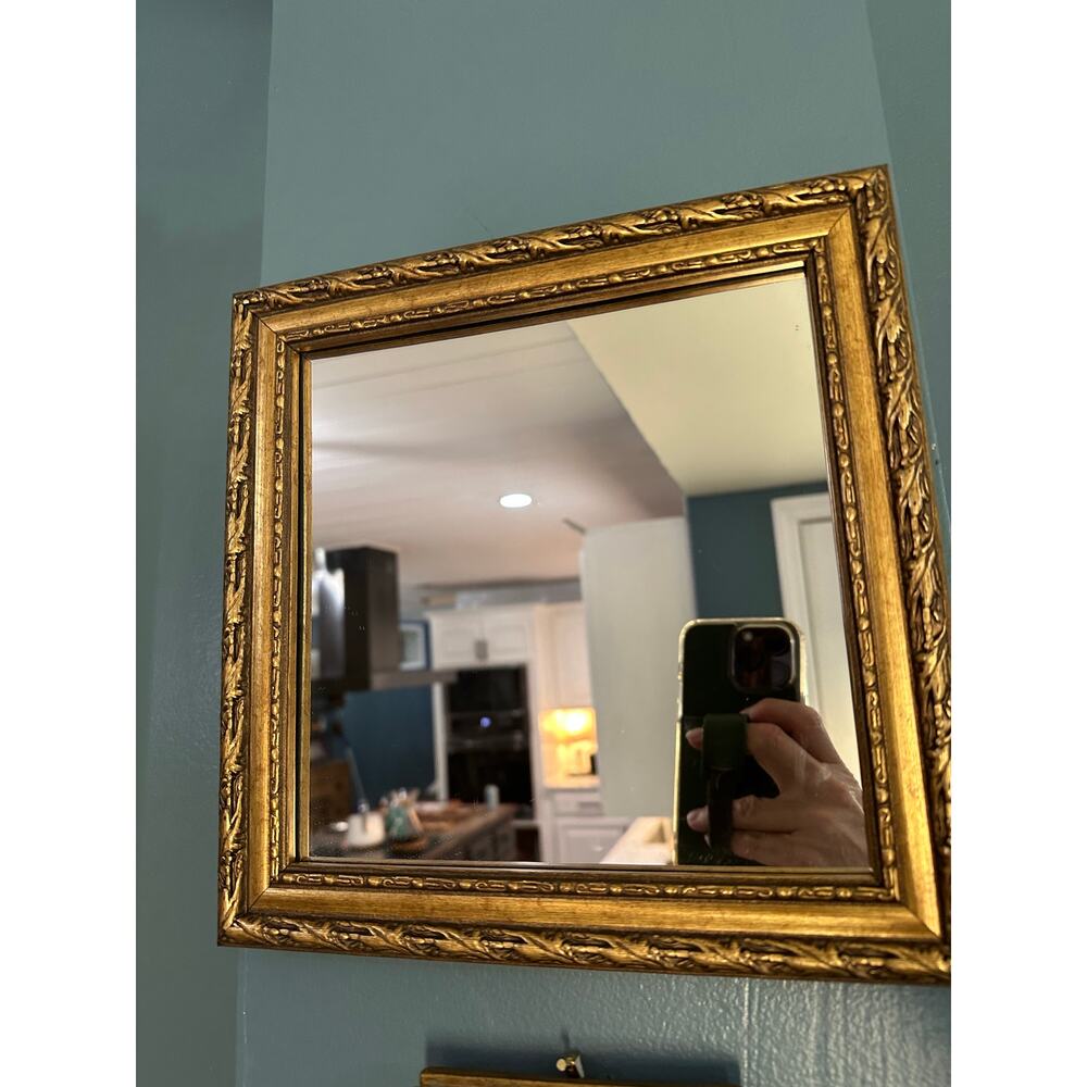 Vintage Gold Gild Square Mirror Wall Decor Mid Century Hollywood Regency